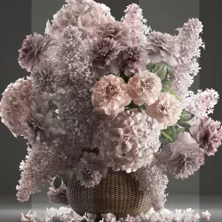 Bouquet of flowers in a basket 4 3D model