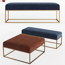 Box Frame Upholstered Bench and Ottoman Westelm 3D model