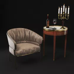 CHAIR MARBLE TABLE TABLE CANDLAND WINE BOTTLE STEPS BOOK Low-poly  3D model