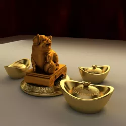 Chinese lucky pig with gold ingot 3D model