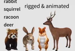 deer buck racoon palm squirrel hare rabbit  3D Model Collection