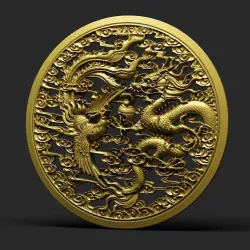 Dragon and Phoenix Statue 3D model