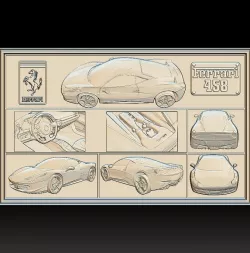 Ferrari 458 v2 relief Panno STL File for CNC Relief engraving 3D model