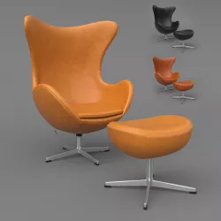 Leather Egg Chair Ottoman Arne Jacobsen Vray Corona PBR 2k 3 mat 3D model