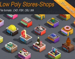 Low poly Stores Shops Isometric Low-poly  3D model