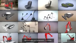 Mini-Excavator and Components  3D Model Collection