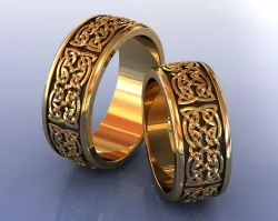 Nordic Gold Wedding Rings with Celtic Knot 3D print model