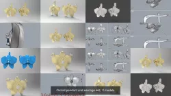 Orchid pendant and earrings set 3D Model Collection