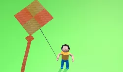 Origami Animated Kids with Kite 3D model