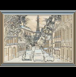 Paris Panno with Classic Cars STL File for CNC Relief engraving 3D model