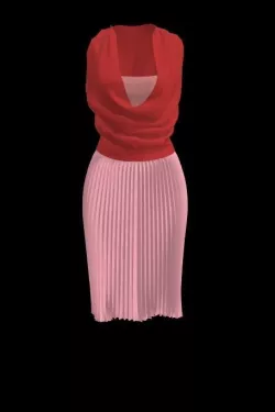 Pleated Accordian Skirt and Cowl Top Combo for Female  Avatar 3D model