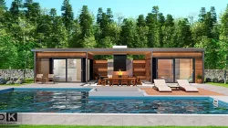 pool house with fireplace and sauna 3d model 3D model