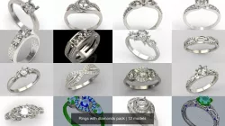 Rings with diamonds pack 3D Model Collection