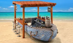 Rusty boat Vessel ship bar restaurant beach 3D model