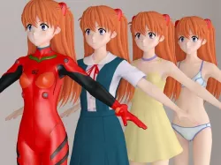 T pose nonrigged model of Asuka Langley Soryu anime girl  3D model