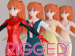 T pose rigged model of Asuka Langley Soryu anime girl 3D model