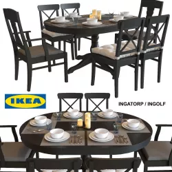 Table and chairs IKEA INGATORP  INGOLF 3D model