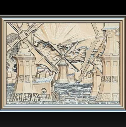 Windmill Panno STL File for CNC Relief engraving 3D model