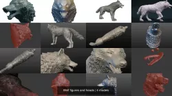 Wolf figures and heads 3D Model Collection