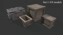 Wooden Boxes set 1 Low-poly  3D model