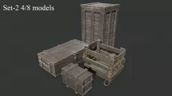 Wooden Boxes set 2 Low-poly  3D model