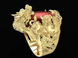 1582 Lucky Men Ring with 4 Mascot  3D print model