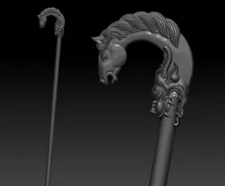 Crutch with horse  and dragon head 3D print model
