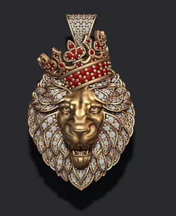 Leon pendant with diamonds and crown 3D print model