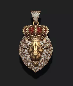 Leon pendant with royal crown diamonds and opened mouth 3D print model