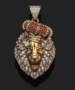 Leon pendant with royal crown diamonds and opened mouth  3D print model