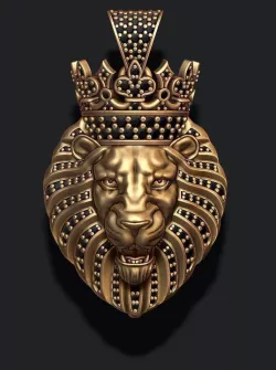 Lion pendant with diamonds and crown 3D print model