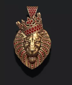 Lion pendant with diamonds and crown 3D print model
