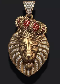 Lion pendant with diamonds and opened mouth 3D print model