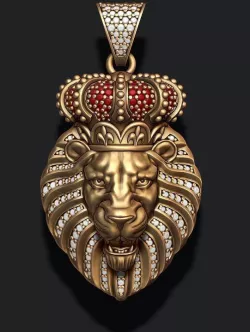 Lion pendant with diamonds and opened mouth 3D print model