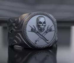 Ring with skull and rock gesture 3D print model