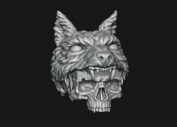 Skull with Wolf Scalp 3D print model