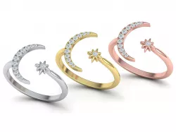 Crystal Moon ring Diamond Star Ring 3dmodel  3D print model