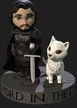 Jon Snow and ghost chibi version 3D print model