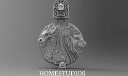 PENDANT DRAGON AND LION WITH GEMS two versions 3D print model
