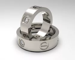 Rings with bolt heads and diamonds 3D print model