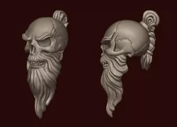 Skull Sensei with a beard and a pigtail 3D print model