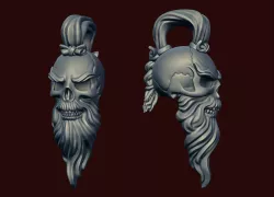 Skull Sensei with a beard and a pigtail pendant 3D print model
