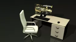  computer desk chair and computer 3D model