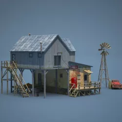 Old Farm and Shop Game Ready Low-poly  3D model