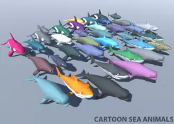 Shark dolphin and other sea animals Low-poly  3D model