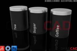 Tea Coffee Sugar Tins Black and Brushed Steel
