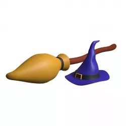 Witch Broom and Hat 3D model