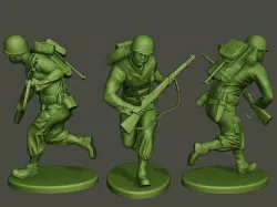 American soldier ww2 running A5 3D print model