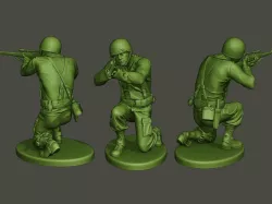 American soldier ww2 Shoot crouched A5 3D print model
