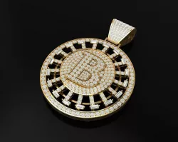 Bitcoin full diamond pendant turnable rotate 3D print model
